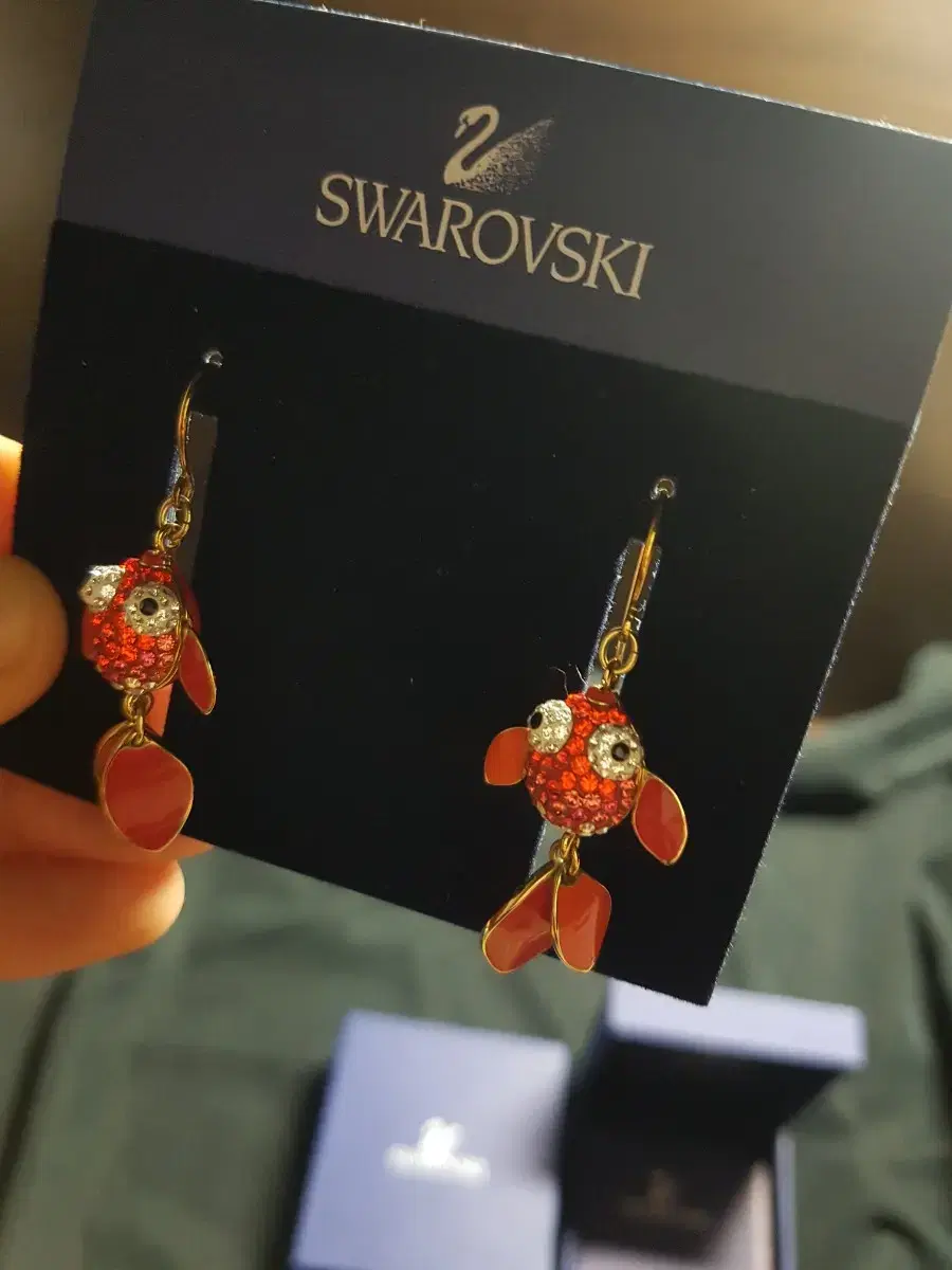 스와로브스키 금붕어 골드피쉬 귀걸이 새상품 swarovski